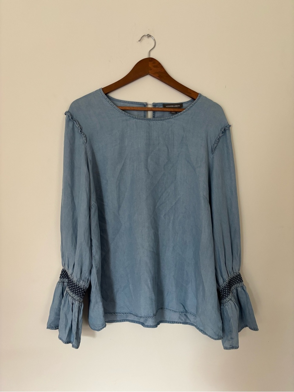 Alexander Jordan Light Blue Long-Sleeve Ruffled Sleeve Blouse Size XL